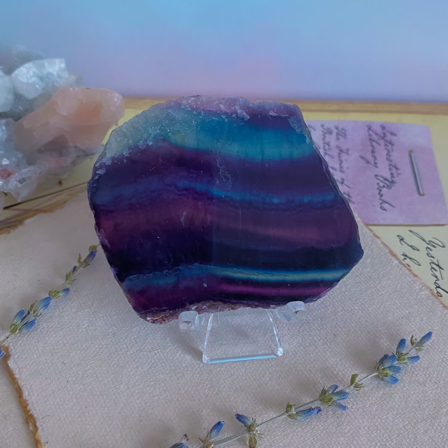 Raw Dark Rainbow fluorite slab