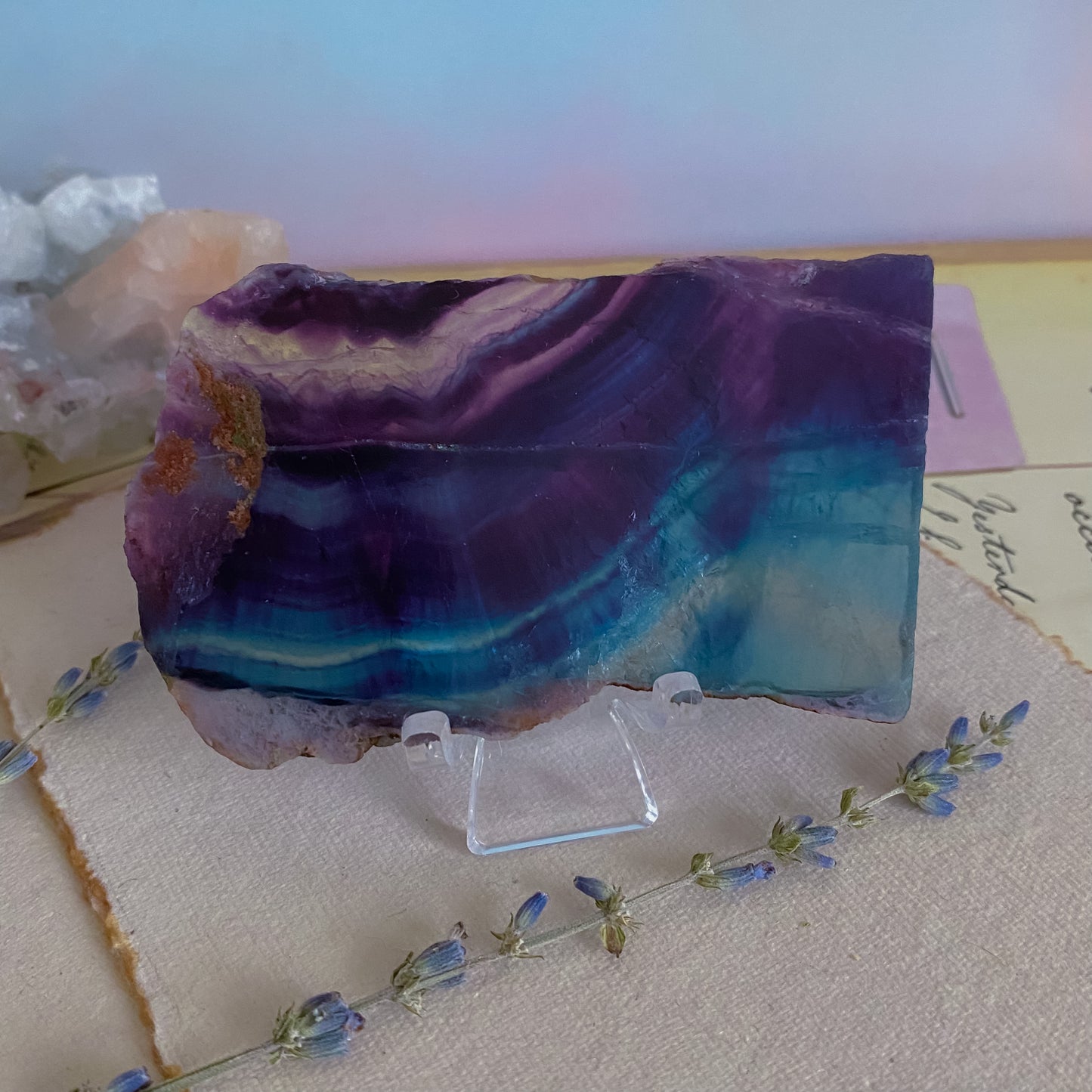 Raw Dark Rainbow fluorite slab