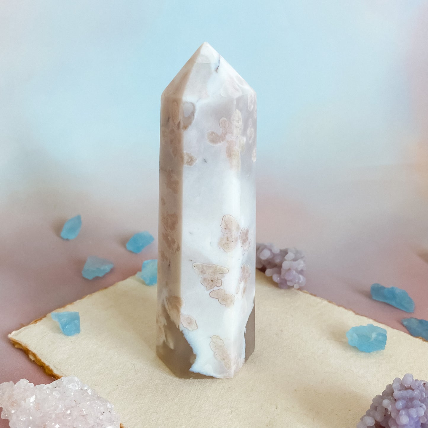 Gorgeous pastel Ivory Flower Agate tower