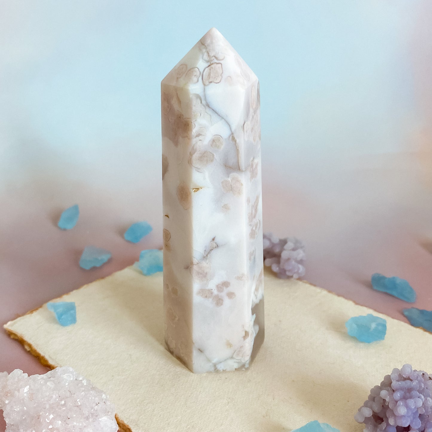 Gorgeous pastel Ivory Flower Agate tower
