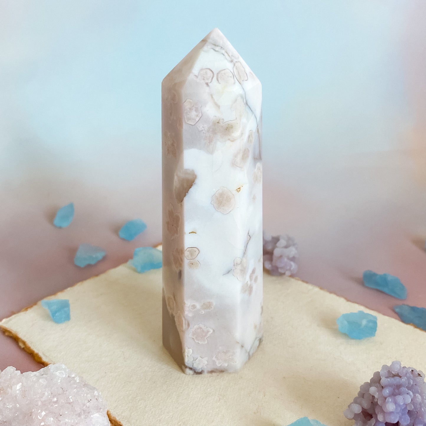 Gorgeous pastel Ivory Flower Agate tower