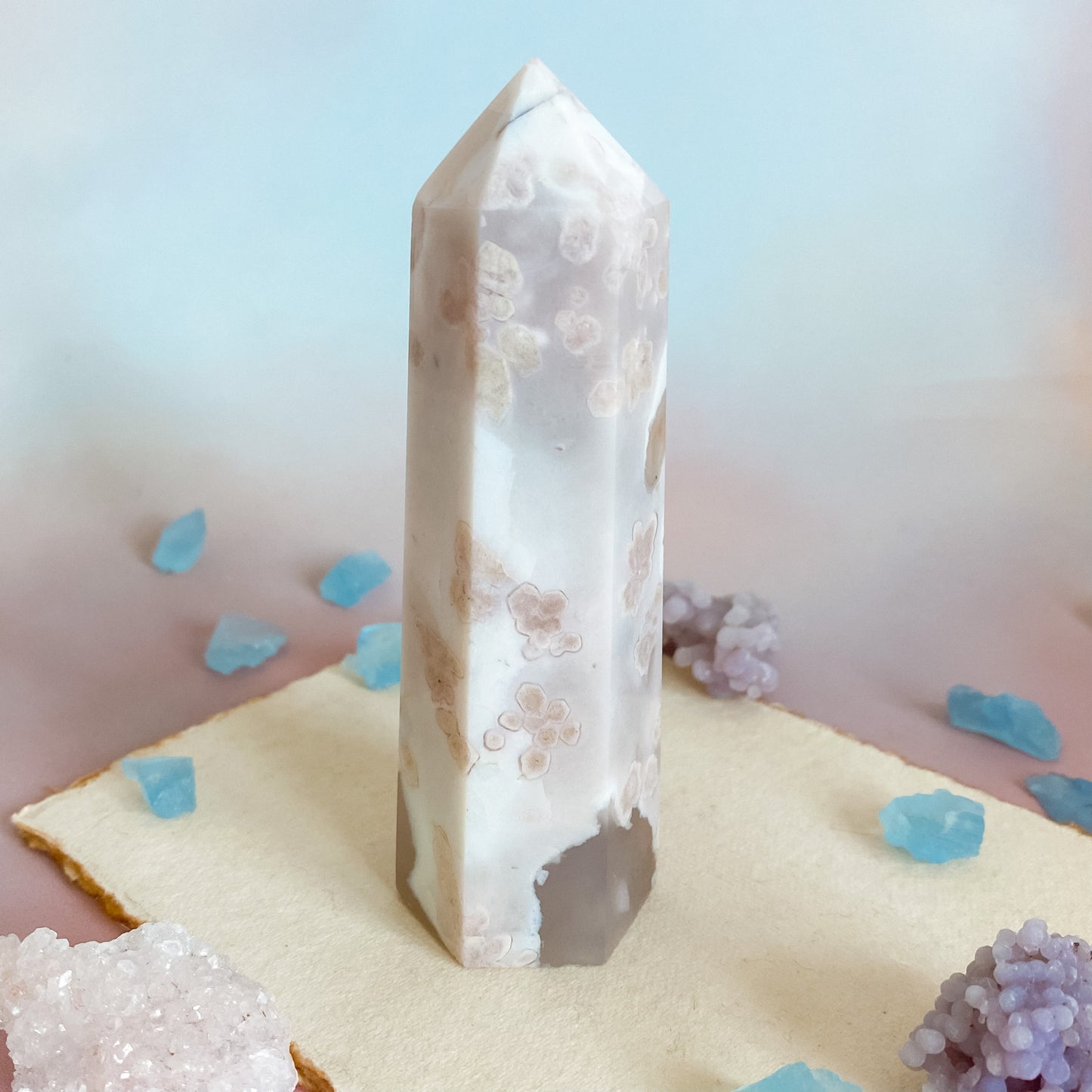 Gorgeous pastel Ivory Flower Agate tower