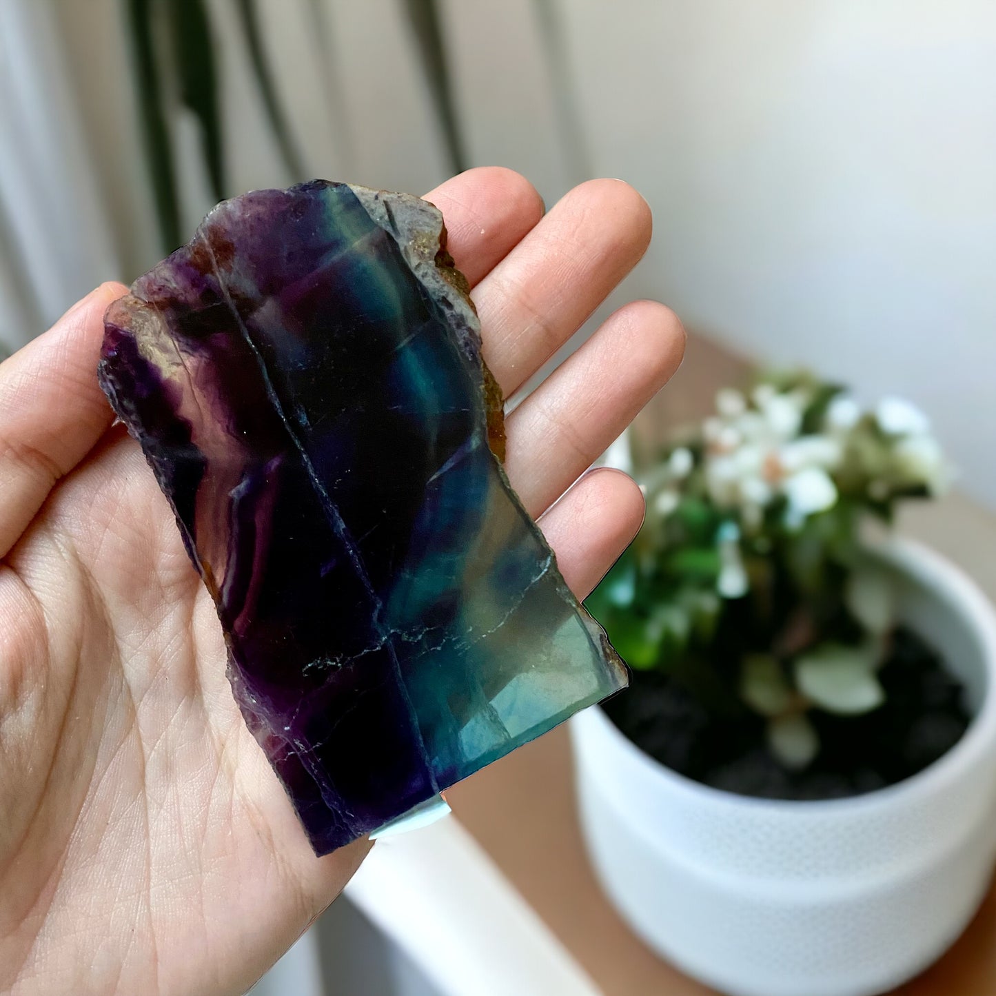 Raw Dark Rainbow fluorite slab