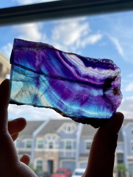 Raw Dark Rainbow fluorite slab