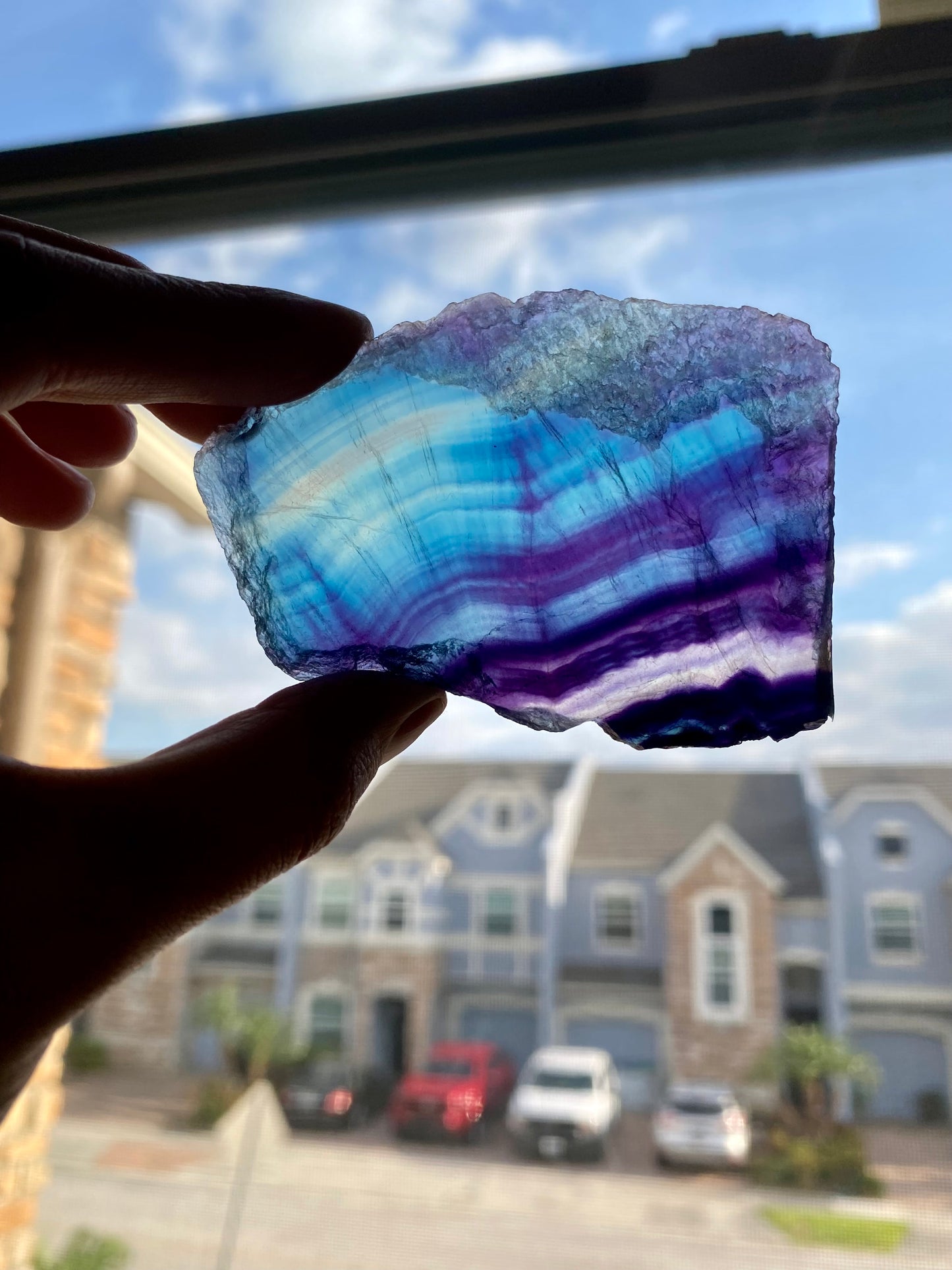 Raw Dark Rainbow fluorite slab