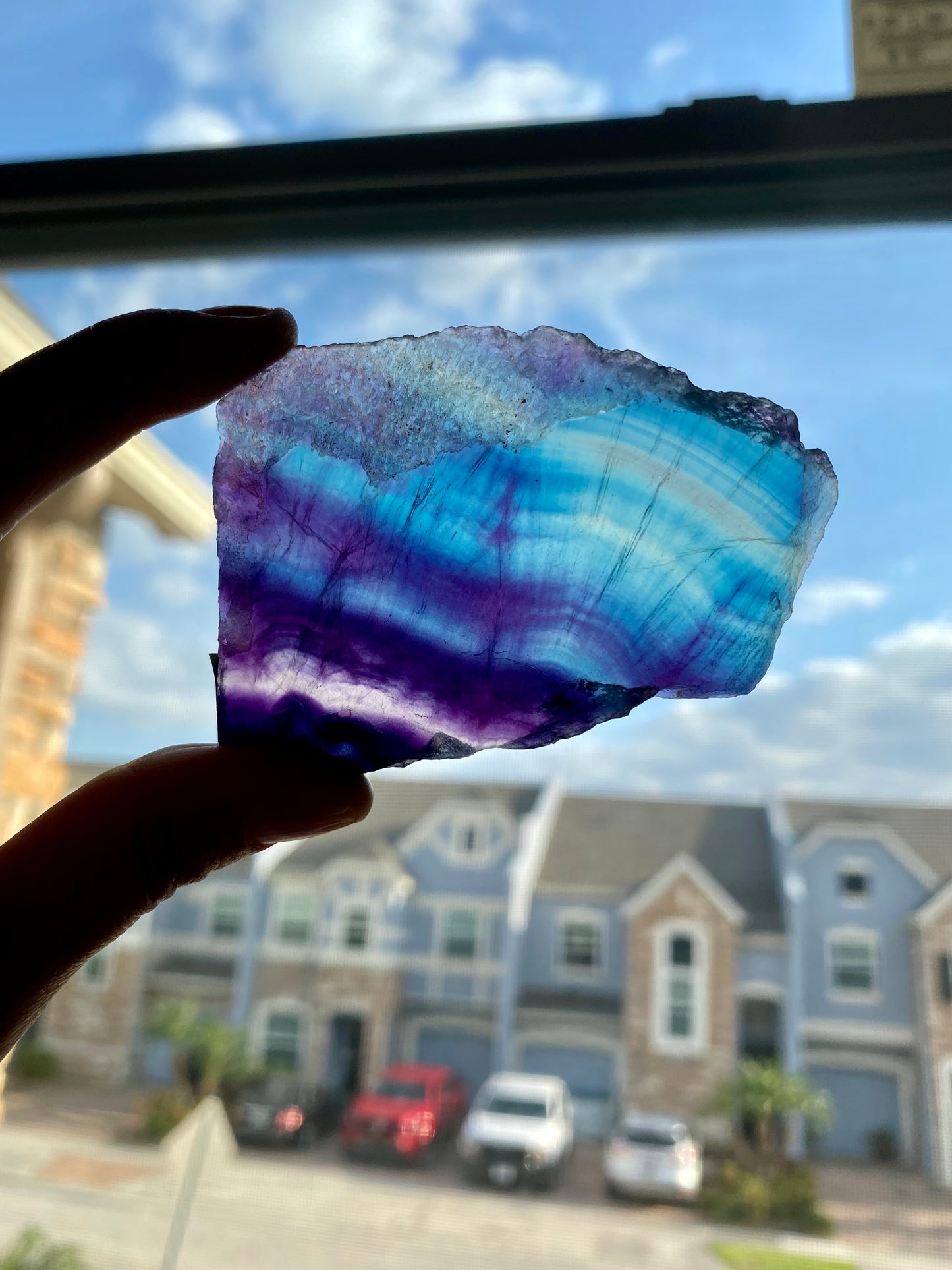 Raw Dark Rainbow fluorite slab