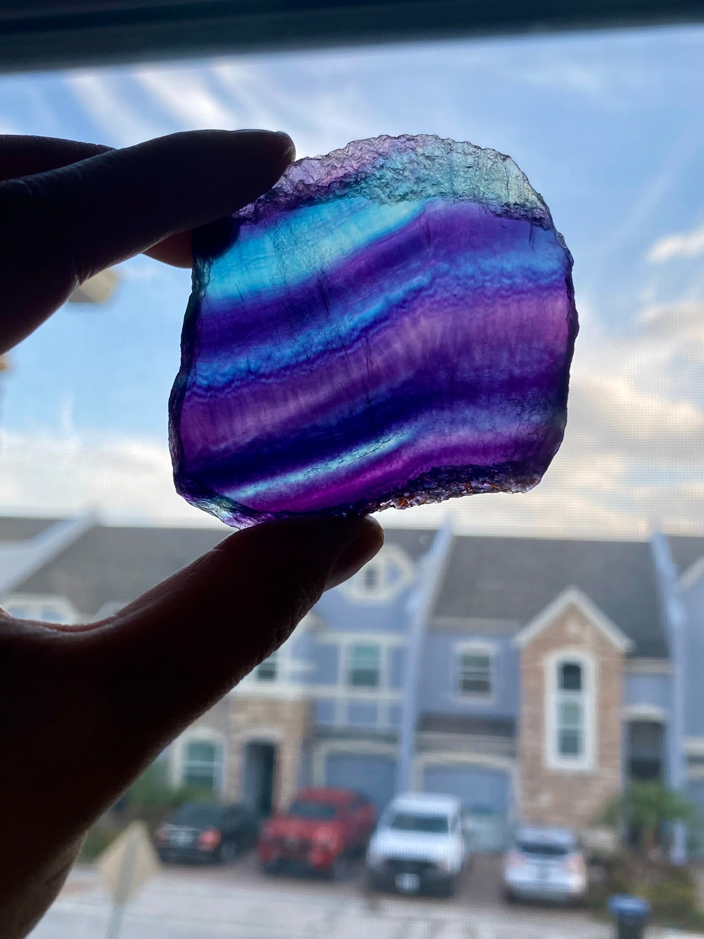 Raw Dark Rainbow fluorite slab