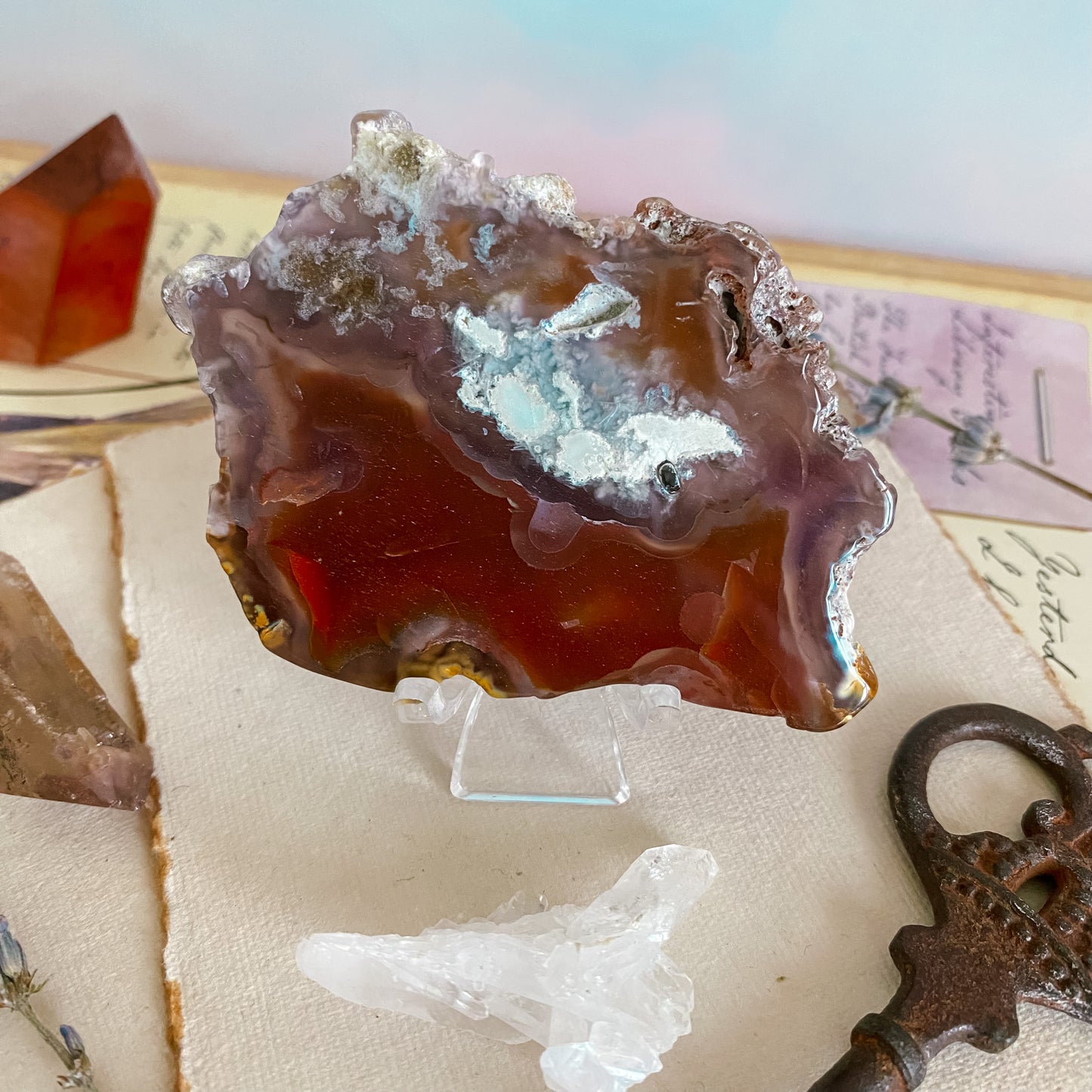 Red Flower agate Slice