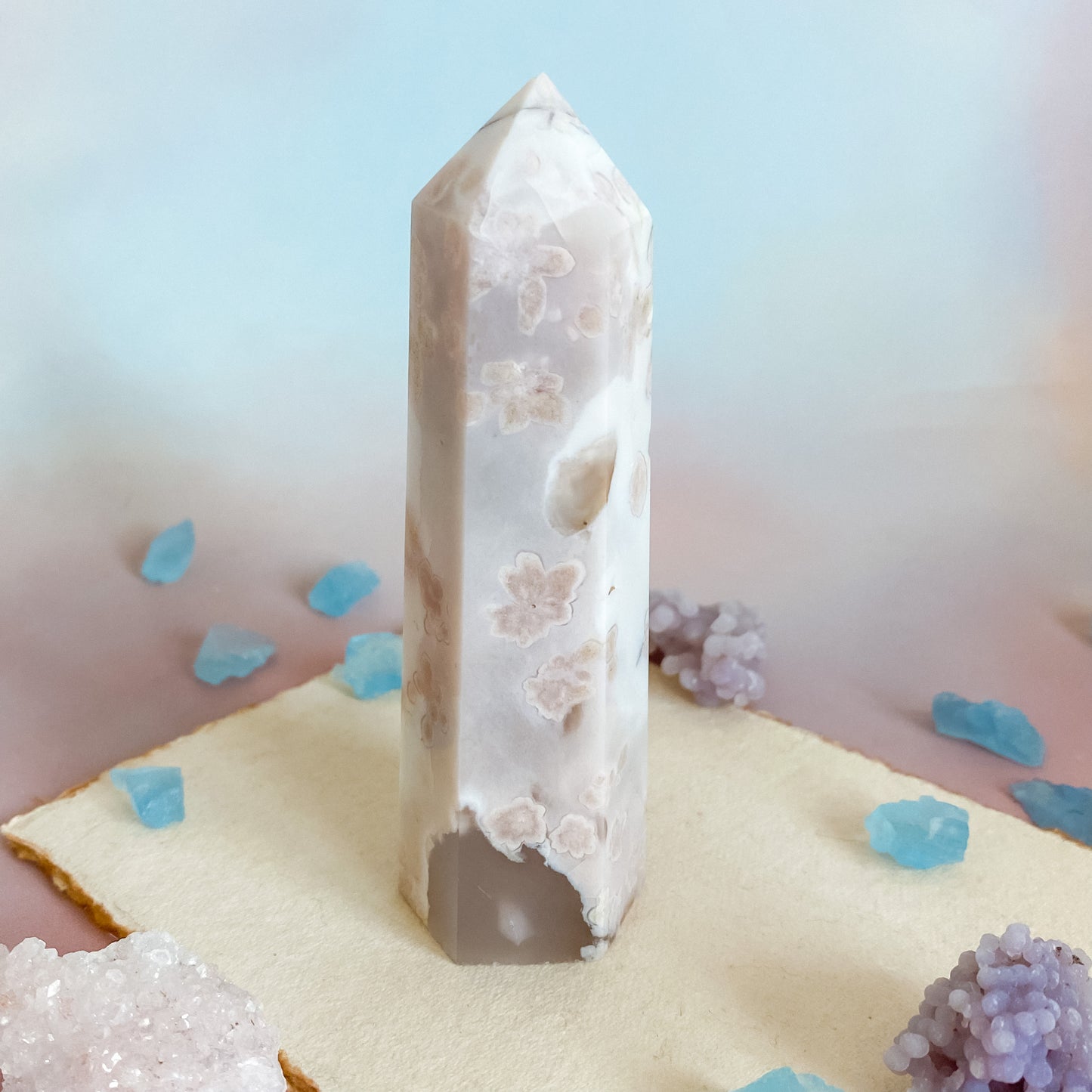 Gorgeous pastel Ivory Flower Agate tower