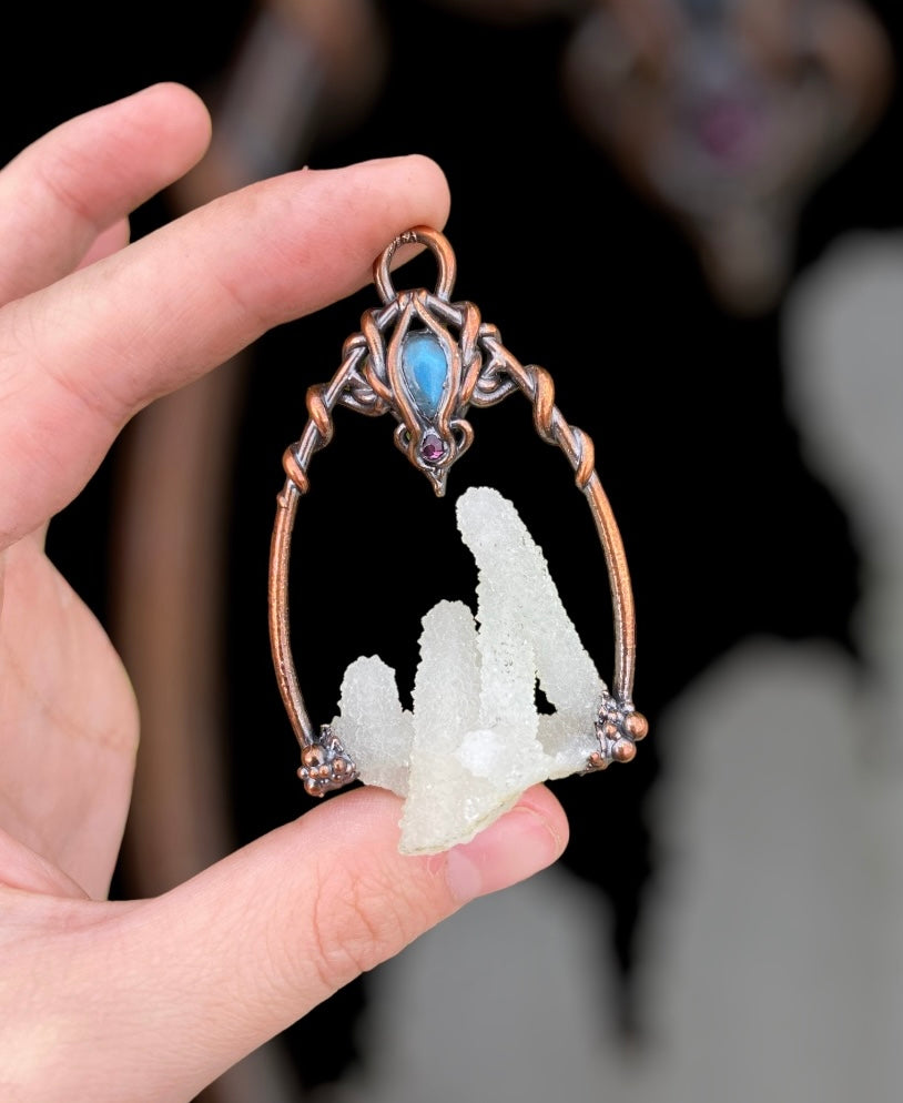 "Elven Princess" Labradorite & Chalcedony Copper electro-formed Pendant