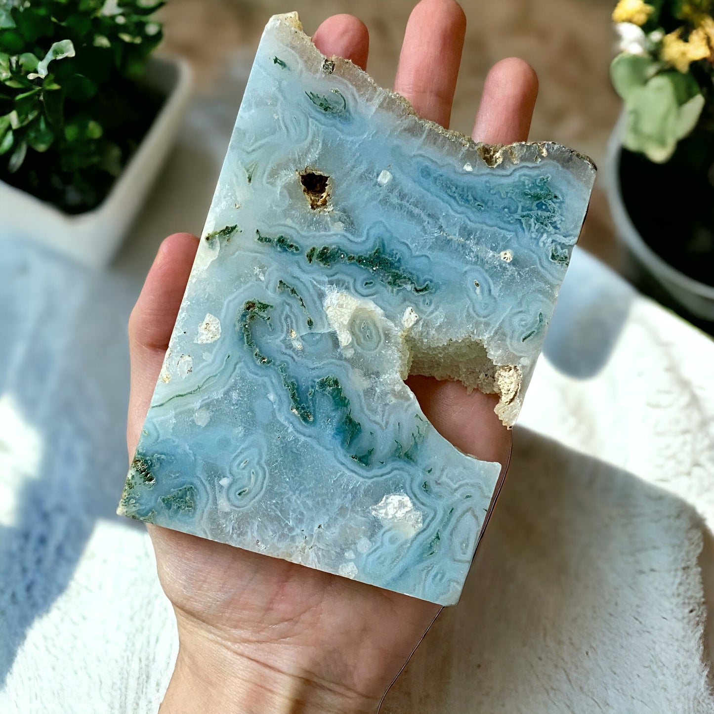 Druzy Moss Agate Slab (Imperfections)