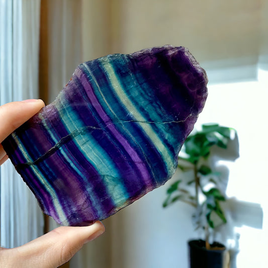 Raw Dark Rainbow fluorite slab (imperfections)