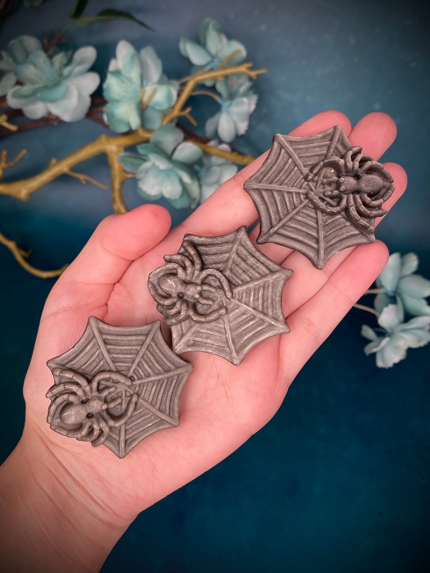 Silver sheen Obsidian Spider web Carvings